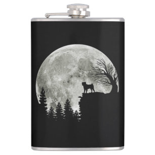 Pug Stand On Mountain Spooky Halloween Moon Flask
