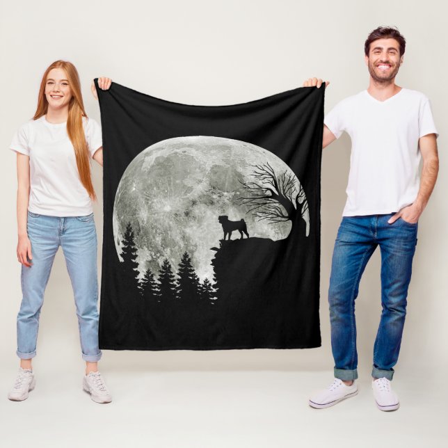 Pug Stand On Mountain Spooky Halloween Moon Fleece Blanket (In Situ)