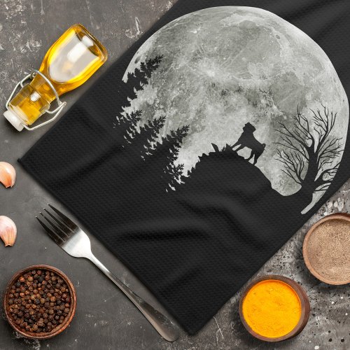 Pug Stand On Mountain Spooky Halloween Moon Kitchen Towel