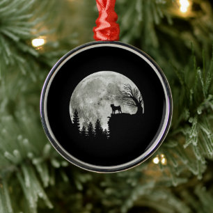 Pug Stand On Mountain Spooky Halloween Moon Metal Ornament