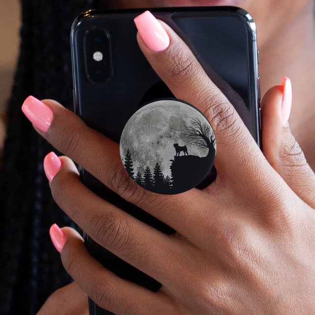 Pug Stand On Mountain Spooky Halloween Moon PopSocket (Creator Uploaded)