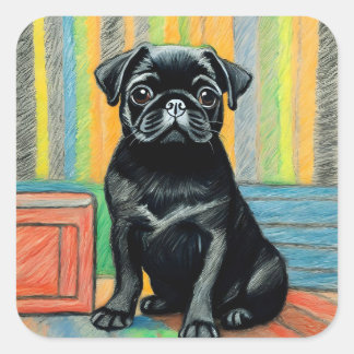 Pug sticker 3"by3" matte or glossy 6 piece