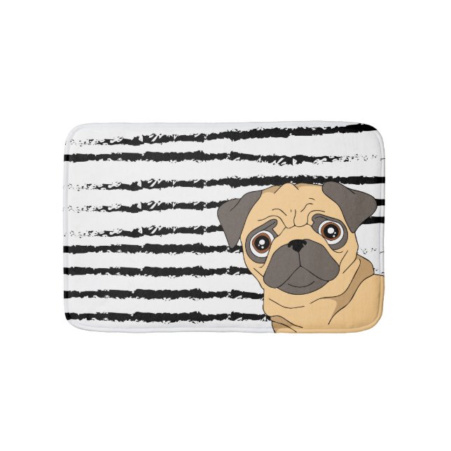Pug striped black white bath mat (Front)
