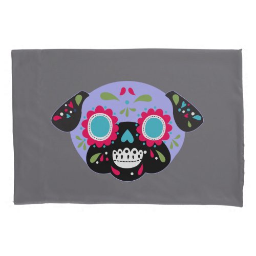 Pug Sugar Skulls Pillowcase Set Purple and Blue