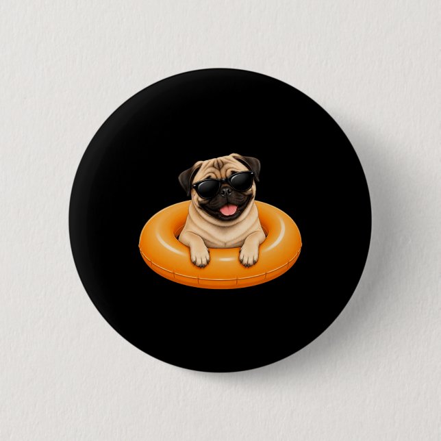 Pug Summer Shirt Cute Dog Pool Float Button (Front)