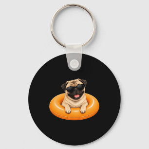 Pug Summer Shirt Cute Dog Pool Float Keychain