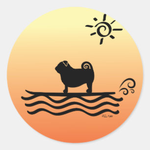 Pug Surf Classic Round Sticker