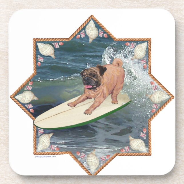 Pug Surfer Dude Beverage Coaster (Front)