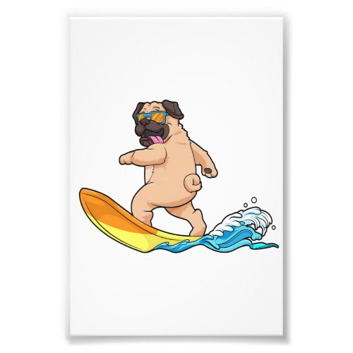 Pug Surfing Surfboard Pug Wearing Glasses Photo Print