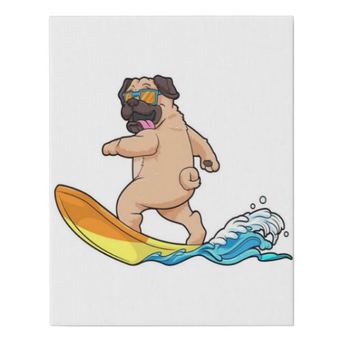 Pug Surfing Waves_Surfboard  Sunglasses Faux Canvas Print