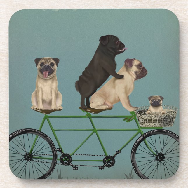 Pug Tandem Beverage Coaster (Front)