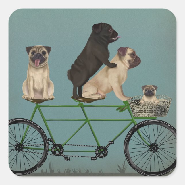 Pug Tandem Square Sticker (Front)