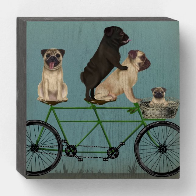 Pug Tandem Wooden Box Sign (Front Horizontal)