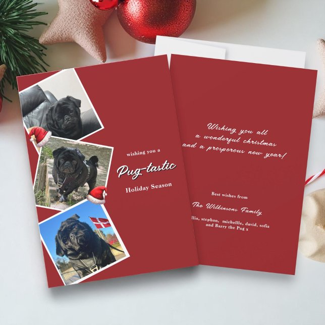 pug-tastic holiday three photo christmas card (Creator Uploaded)