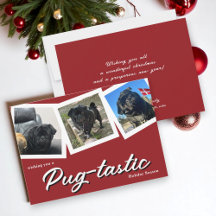 pug-tastic holiday three photo christmas card
