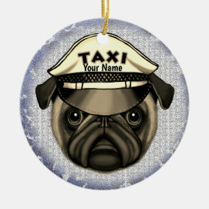 Pug Taxi Ceramic Ornament