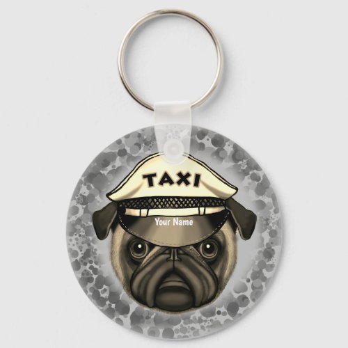 Pug Taxi custom name  Keychain