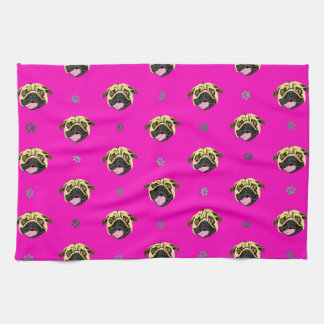 Pug Tea Towel Shocking Pink