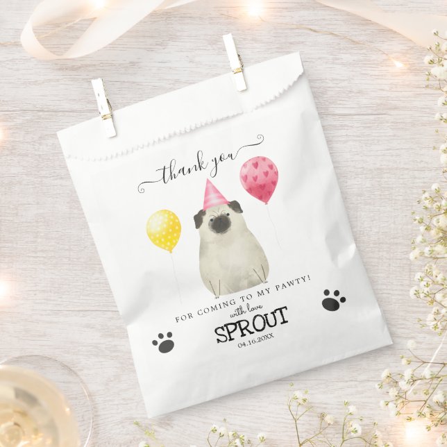 Pug Thank You Dog Treat Party Favor Bags (Clipped)