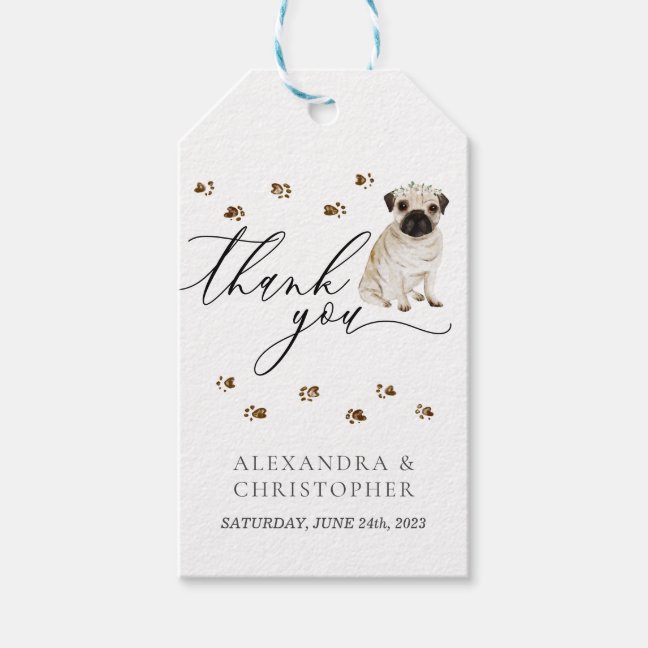pug Thank You dog Wedding Gift Tags