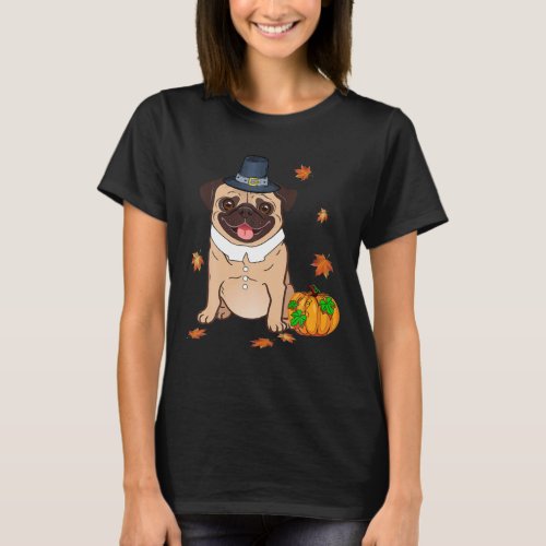 Pug Thanksgiving Costume Pilgrim Turkey Men Women T_Shirt