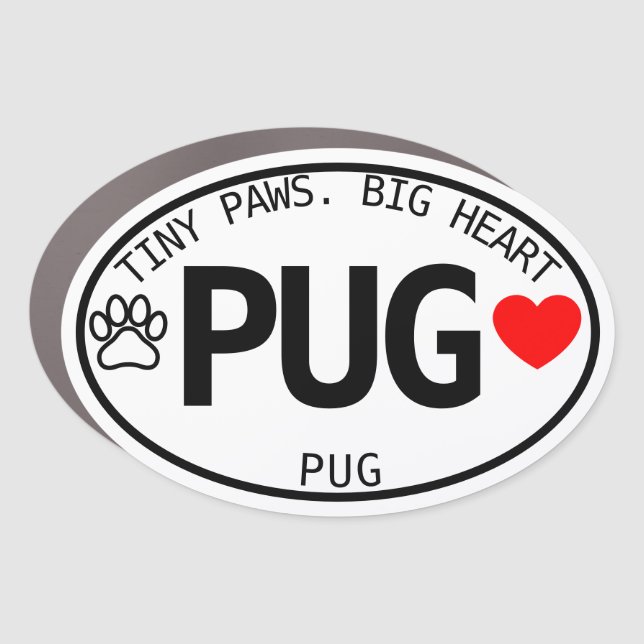 PUG Tiny Paws Big Heart Pug Dog Oval Car Magnet (Front)