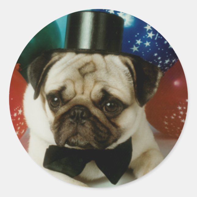 Pug Tophat Birthday Stickers (Front)