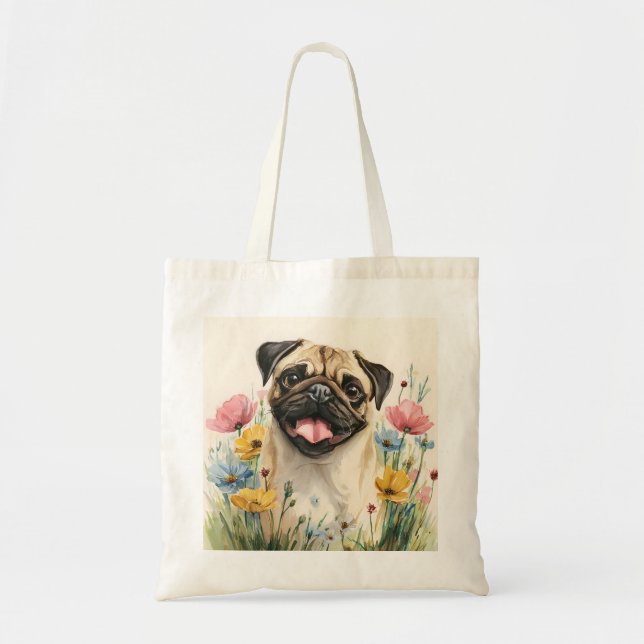 Pug Tote – Watercolor Bag (Front)