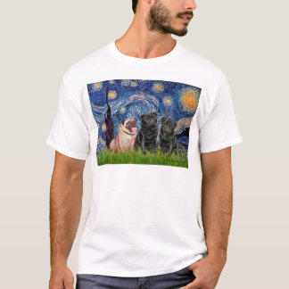 Pug Trio (1F,2B) - Starry Night T-Shirt