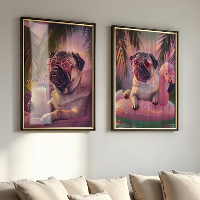 Pug Tropical Summer Vibes Pet Portrait  Wall Art Sets (Creator Uploaded)