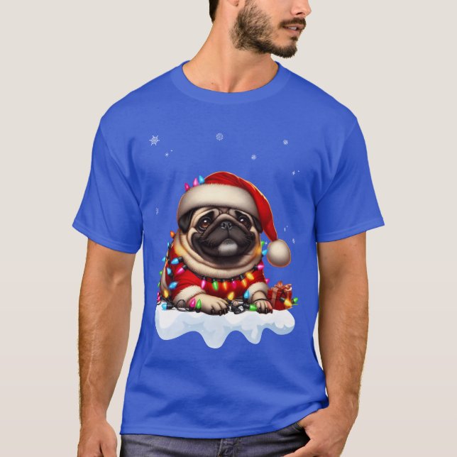 Pug Ugly Christmas Pug With Christmasree friend T-Shirt (Front)