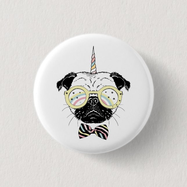 Pug Unicorn | Be Unique Button (Front)