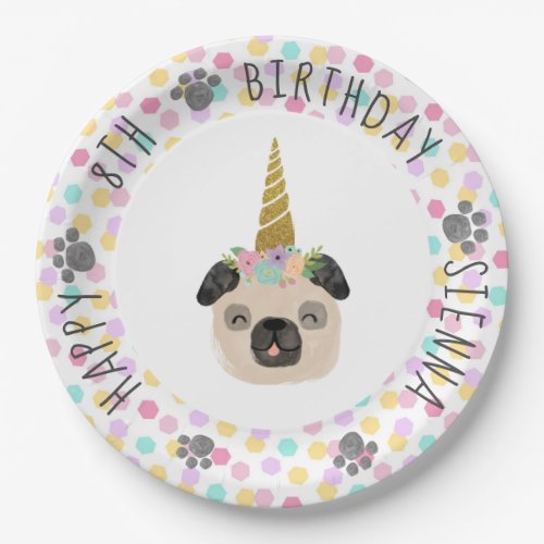 Pug Unicorn Birthday Party Paper Plates