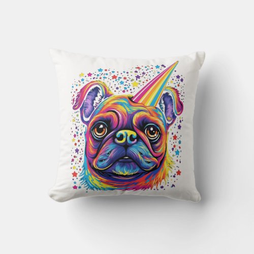 Pug Unicorn Horn Pugicorn Pug Owner Pug Lover  Throw Pillow