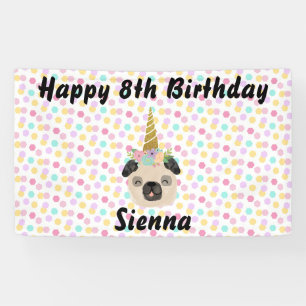 Pug Unicorn Little Girl Birthday Party Banner