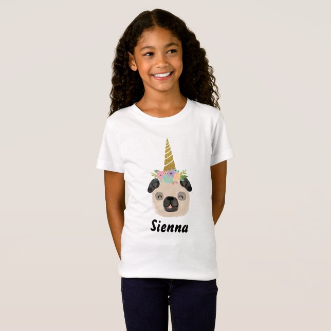 Pug Unicorn Little Girl Birthday Party T-Shirt (Front Full)