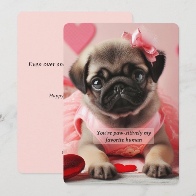 Pug Valentine Card • Paw-sitively Cute Love (Front/Back)