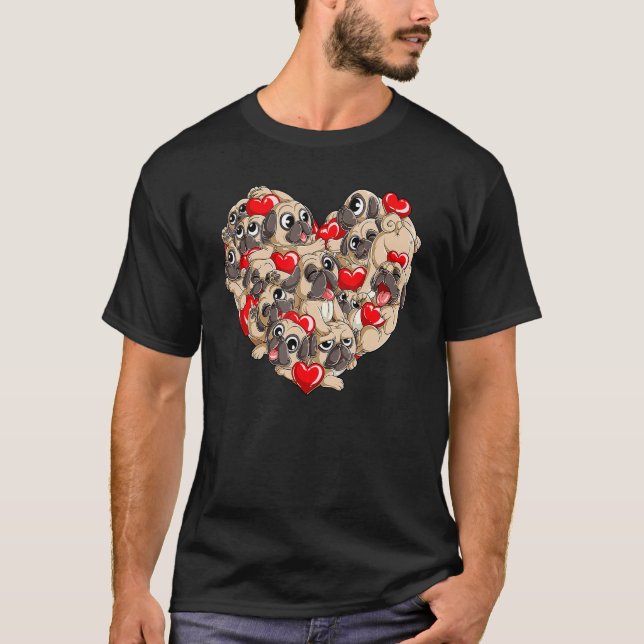 Pug Valentines Day Heart Dog   Boys Kids Men Love T-Shirt (Front)