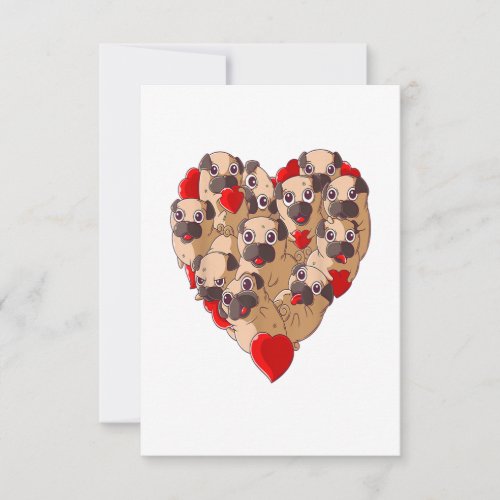 Pug Valentines Day Heart Dog Lover Kids Cute Love RSVP Card