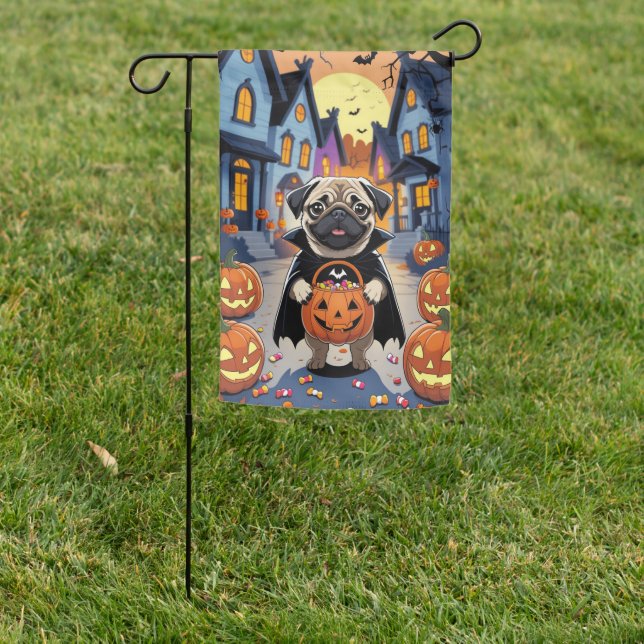 Pug Vampire Halloween Garden Flag (In SItu)