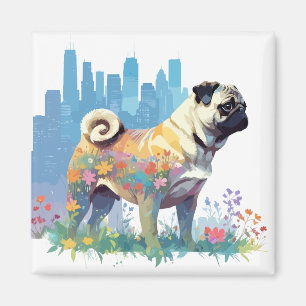 Pug Vector Art Animal In The Majestic Nature Wild Magnet