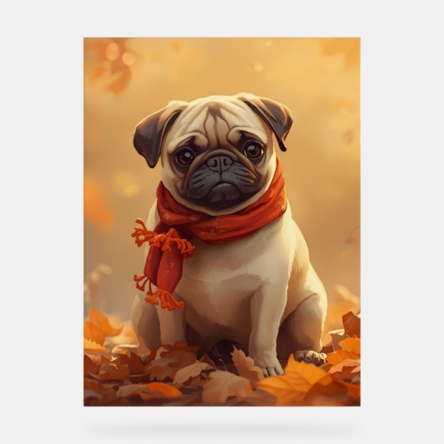  Pug Vibes: Cute Autumn Pug Acrylic Sign (Front)