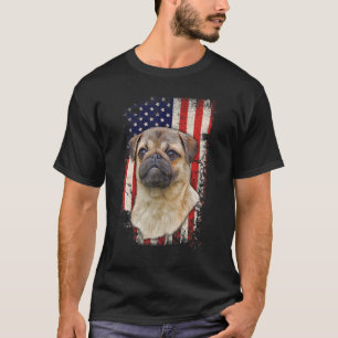 Pug  Vintage American Flag Patriotic Dog 4th Of Ju T-Shirt