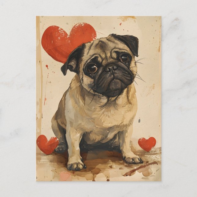 Pug Vintage Valentine's day  Postcard (Front)