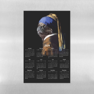 Pug w/Pearl Earring Vermeer Painting 2024 Calendar Magnetic Dry Erase Sheet