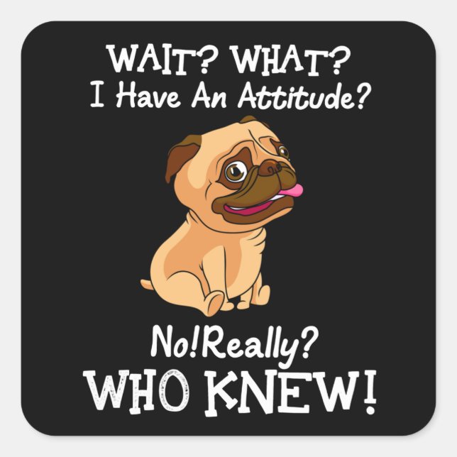 Pug Wait What I Have An Attitude Sayings Dog Lover Square Sticker (Front)