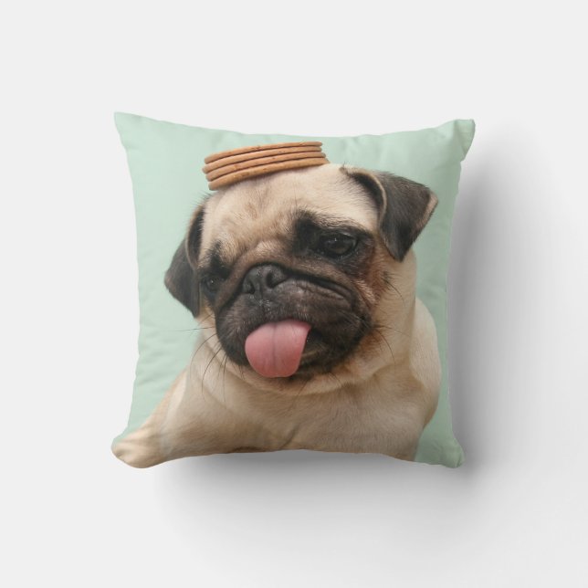 Pug Wants Treats Throw Pillow (Front)