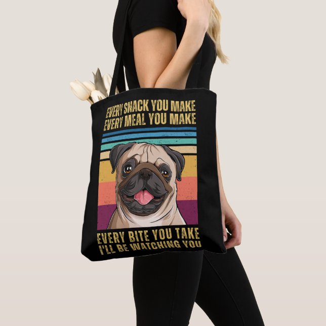 Pug Watching Snack and Meal Tote Bag (Close Up)