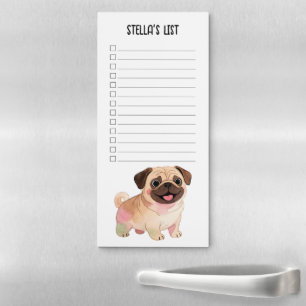 Pug Watercolor Cartoon Shopping To Do List Magnetic Notepad
