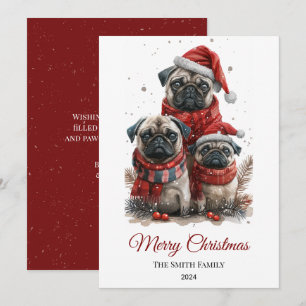 Pug Watercolor Christmas Tree Non-Photo Holiday Card
